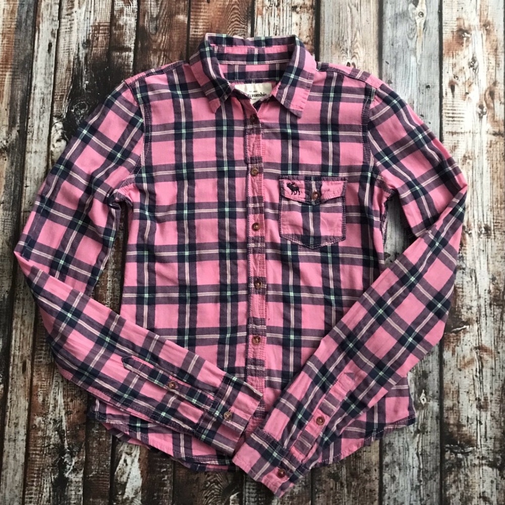 Abercrombie Kids Fitted Pink Plaid Button Down Top